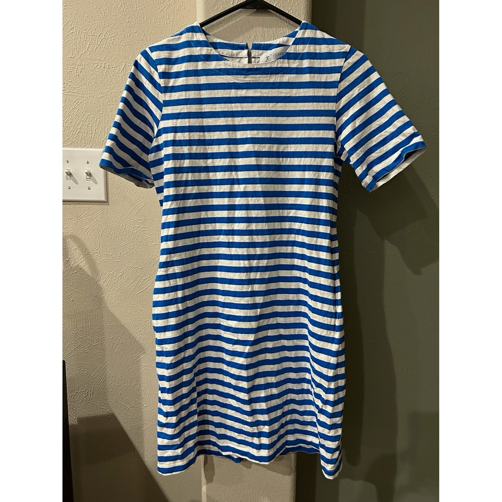 Tuckernuck Blue/White Striped T-Shirt Dress RoundNeck Zip Knit Cotton S nautical
